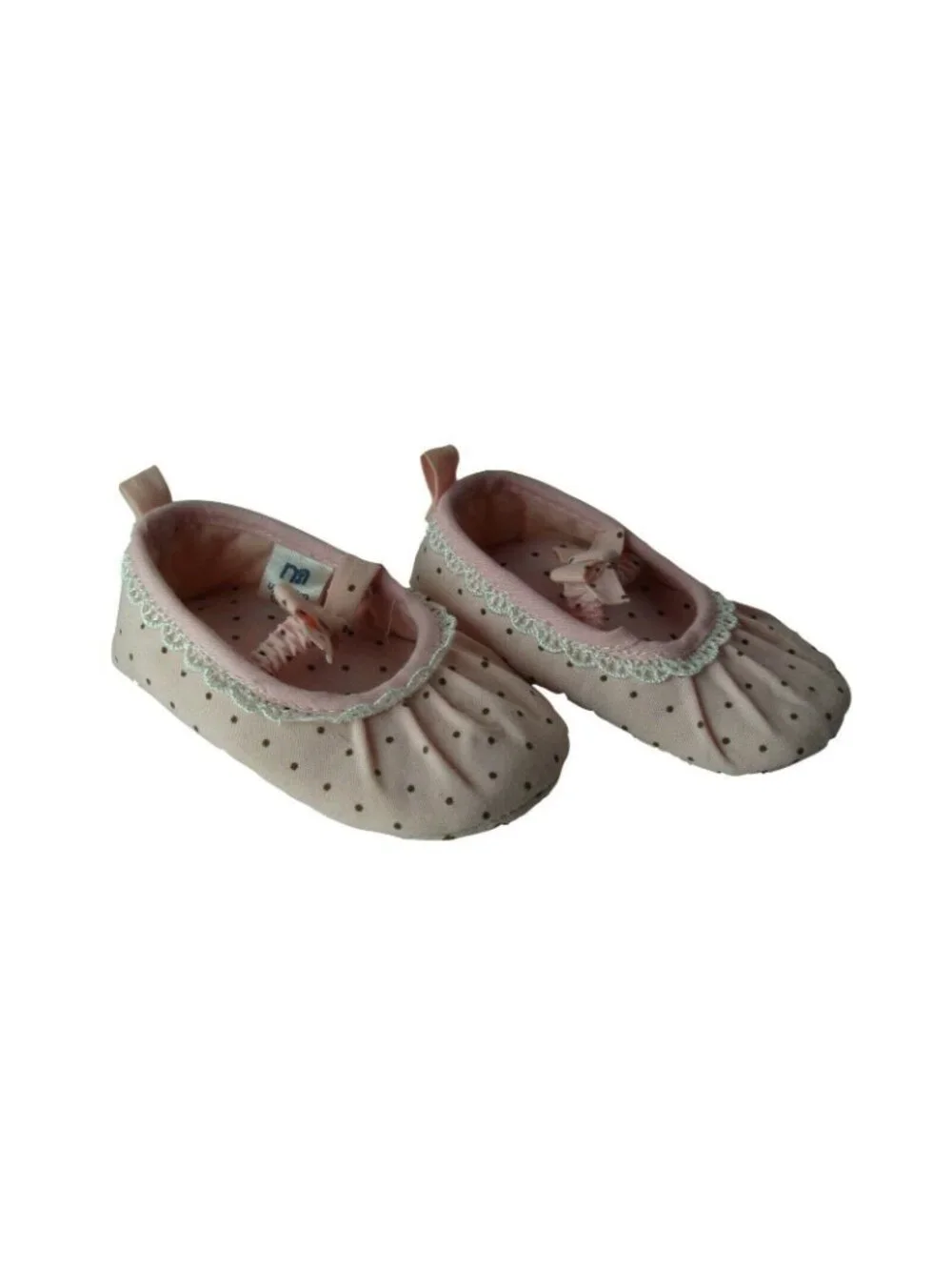 Baby Girl Pink Polka Dot Mary Jane Shoes Newborn Crib Soft Sole Lace Trim